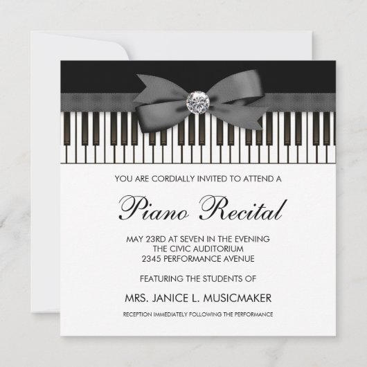 Clés de piano noir et blanc Considérant Invitation (Dos)