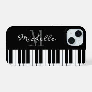 Clés de piano noir et blanc monogramme iPhone 15 c