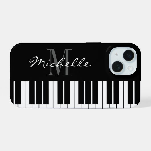 Clés de piano noir et blanc monogramme iPhone 15 c (Verso Horizontal)