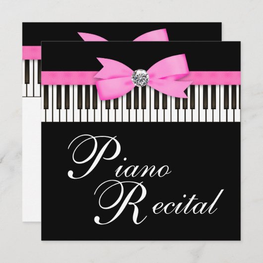 Clés de piano rose et noir Considérant Invitation (Devant / Derrière)