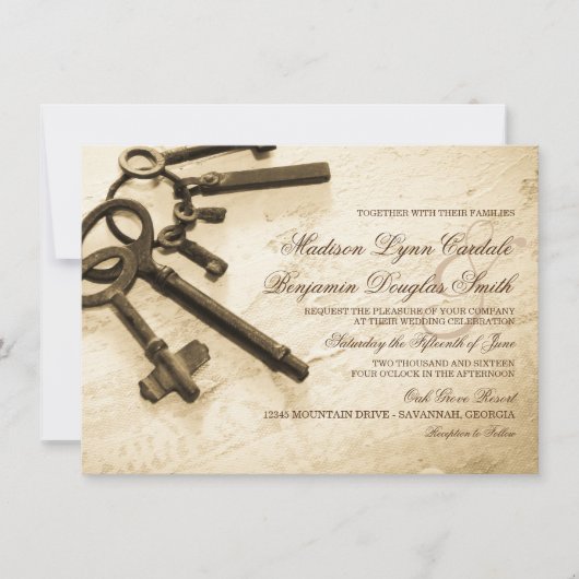 Clés de son coeur Vintage mariage Invitations (Devant)