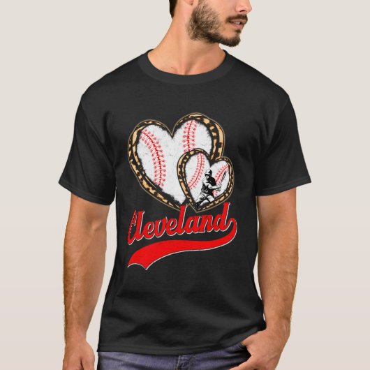  Cleveland Honkbal Leopard Hart Honkbal T-shirt (Voorkant)