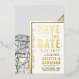 Cleveland Love Locator   Bruiloft Bewaar de datum Folie Uitnodiging
