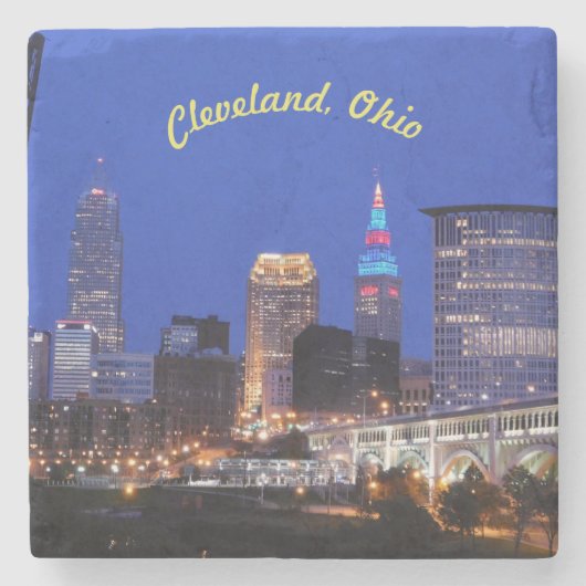 Cleveland Night Skyline Stenen Onderzetter (Voorkant)