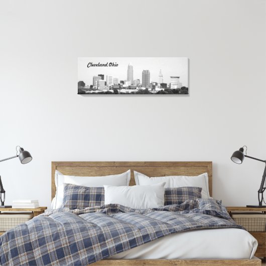 Cleveland OH B&W Lake Skyline Canvas Print (Insitu (Slaapkamer))