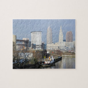 Cleveland OH River Uitzicht (met sleepboot) Puzzle Legpuzzel