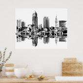 Cleveland, Ohio in zwart-wit Poster (Keuken)