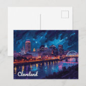 Cleveland Ohio Night River Art Briefkaart (Voorkant / Achterkant)