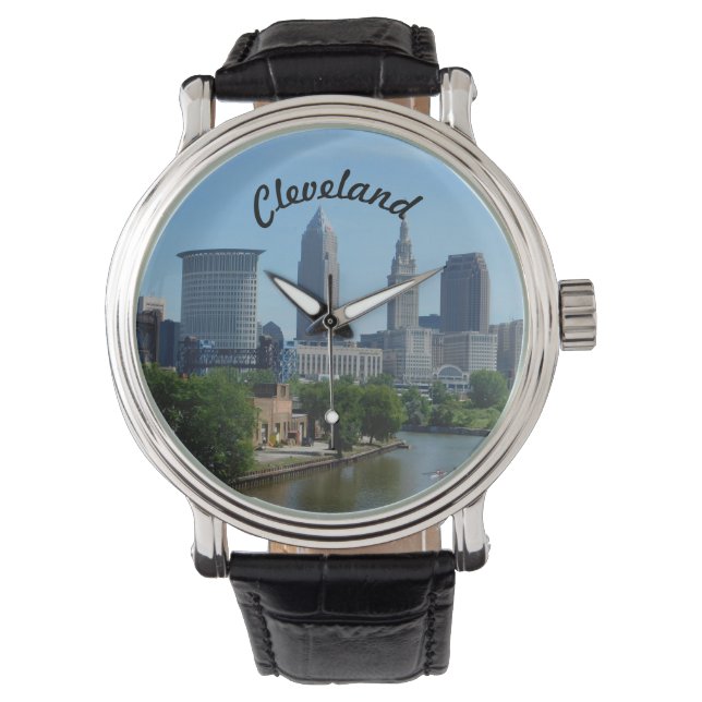 Cleveland, Ohio River Skyline Watch Horloge (Voorkant)
