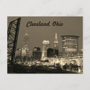 Cleveland Ohio Sepia Skyline Night Briefkaart