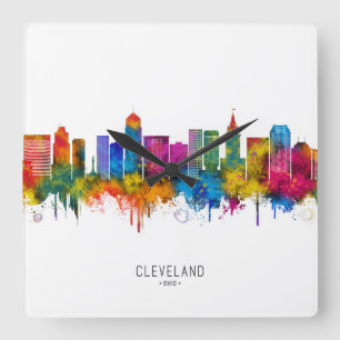 Cleveland Ohio Silhouet Vierkante Klok