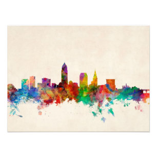 Cleveland Ohio Skyline Cityscape Foto Afdruk