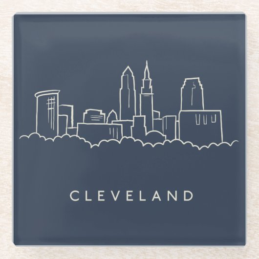 Cleveland Ohio Skyline Glazen Onderzetter (Voorkant)
