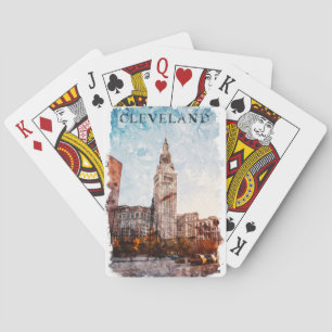 Cleveland Ohio Waterverf City Uitzicht Pokerkaarten