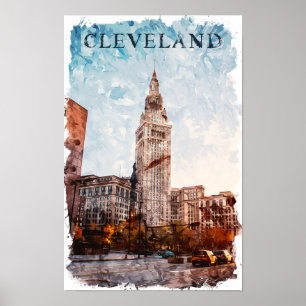 Cleveland Ohio Waterverf City Uitzicht Poster
