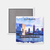 Cleveland Ohio Waterverf Cityscape Uitzicht Magneet (Voorkant / Achterkant)
