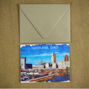 Cleveland Ohio Waterverf Skyline Briefkaart