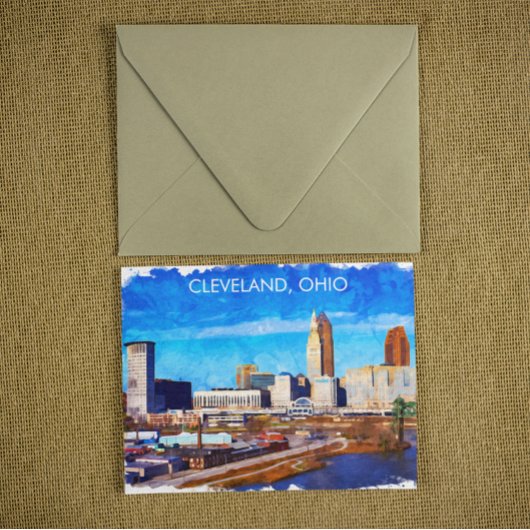 Cleveland Ohio Waterverf Skyline Briefkaart