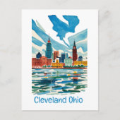 Cleveland Ohio Waterverf Skyline Feestdagenkaart (Voorkant)