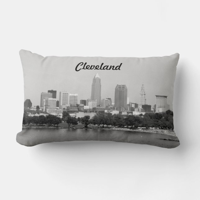 Cleveland Skyline BW Pillow Kussen (Voorkant)