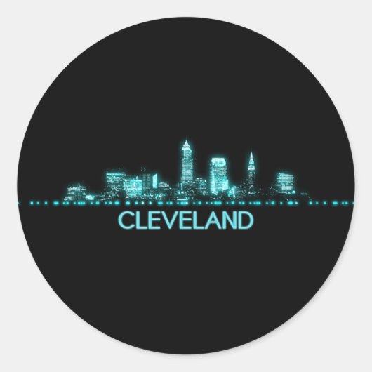 Cleveland Skyline Ronde Sticker (Voorkant)