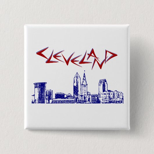 Cleveland Skyline Vierkante Button 5,1 Cm (Voorkant)