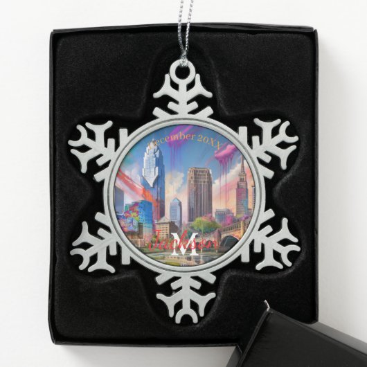 Cleveland Snowflake Pewter Kerstversiering Tin Sneeuwvlok Ornament (Kistje)