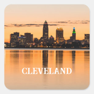 Cleveland stad Ohio zonsondergang silhouet rivier Vierkante Sticker