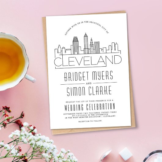 Cleveland Wedding | gestileerde skyline-uitnodigin Kaart