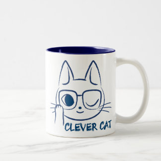 CLEVER CAT (blauw) Tweekleurige Koffiemok