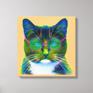 Clever Cat met Glasses Stretched Canvas Print