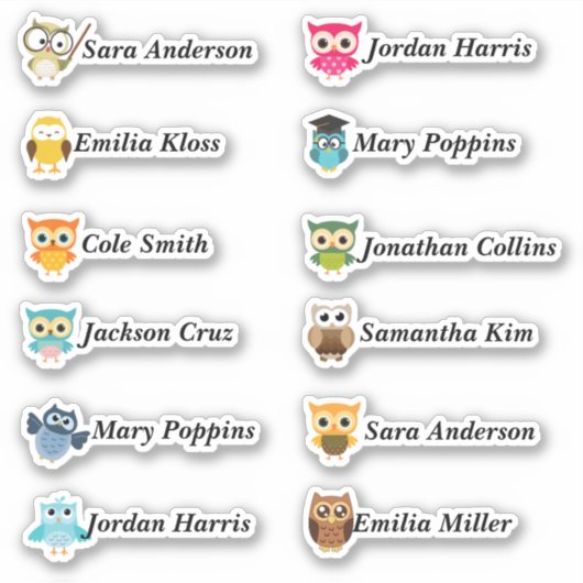 Clever Uilen Custom Meerdere Naam Stickers (Voorkant)