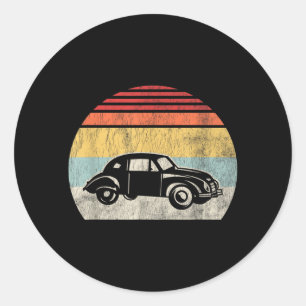 Clic Bug Auto Silhouet Retro Vintage Zonsondergang Ronde Sticker