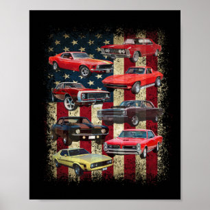  Clic Muscle Auto Retro Amerikaanse Vlag Patrio Poster