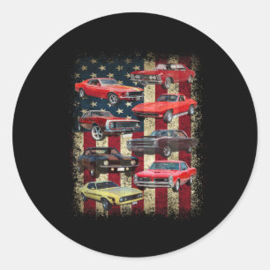 Clic Muscle Auto Retro Amerikaanse Vlag Patrio Ronde Sticker