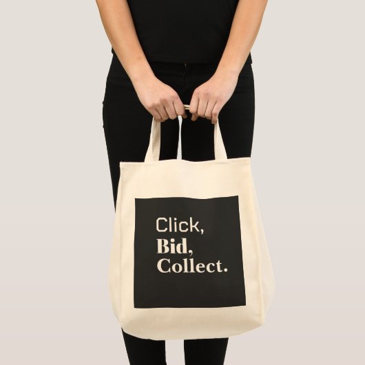 Click, Bid, Collect. Book #ClickBidCollect Tote Bag (Voorkant (product))