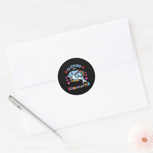 Clicking Into Kindergarten Dolphin Back To School Ronde Sticker (Envelop)
