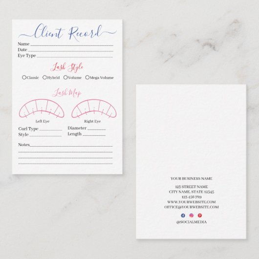 Client d'extension Eyelash Formulaire de Carte de  (Devant / Derrière)