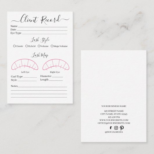 Client d'extension Eyelash Formulaire de Carte de  (Devant / Derrière)