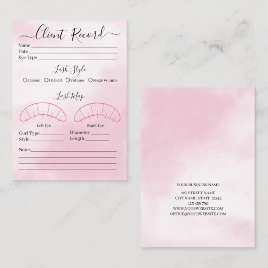 Client d'extension Eyelash Formulaire de Carte de  (Devant / Derrière)