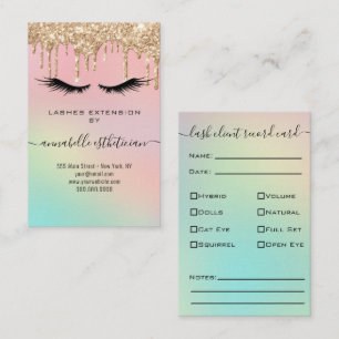 Client Record Glitter Gold Eyelash-extensie Visitekaartje