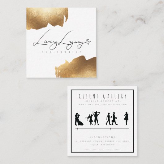 CLIENTTOEGANGSKAART | Minimalistisch goudpenseel Vierkante Visitekaartje (Voorkant / Achterkant)