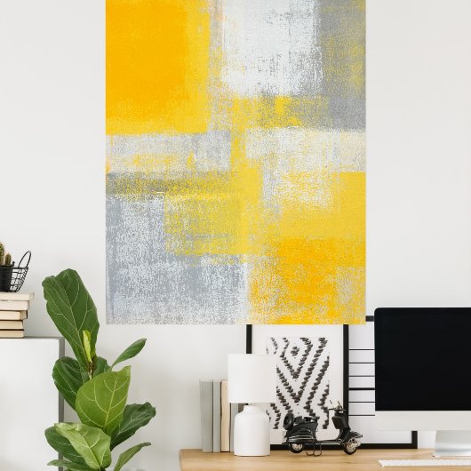 'Cliff', grijs en geel Abstract Poster (Thuiskantoor)