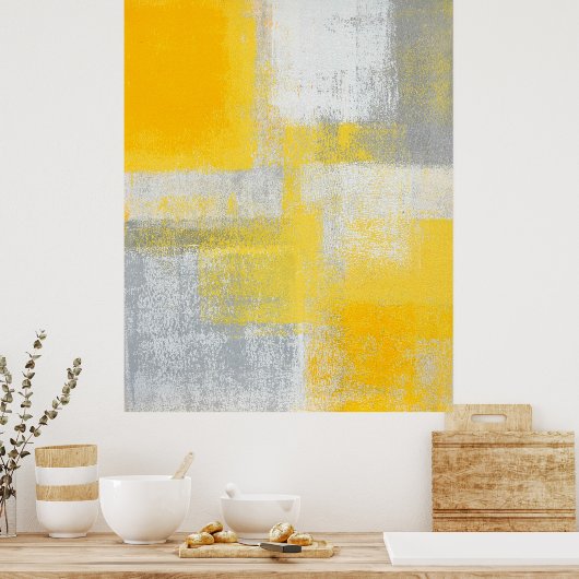 'Cliff', grijs en geel Abstract Poster (Keuken)