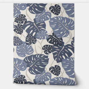 Cliff Hanger Hawaiian Monstera Leaf - Indigo Behang