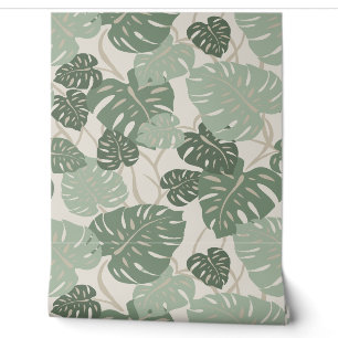 Cliff Hanger Hawaiian Monstera Leaf - Smoke Green Behang