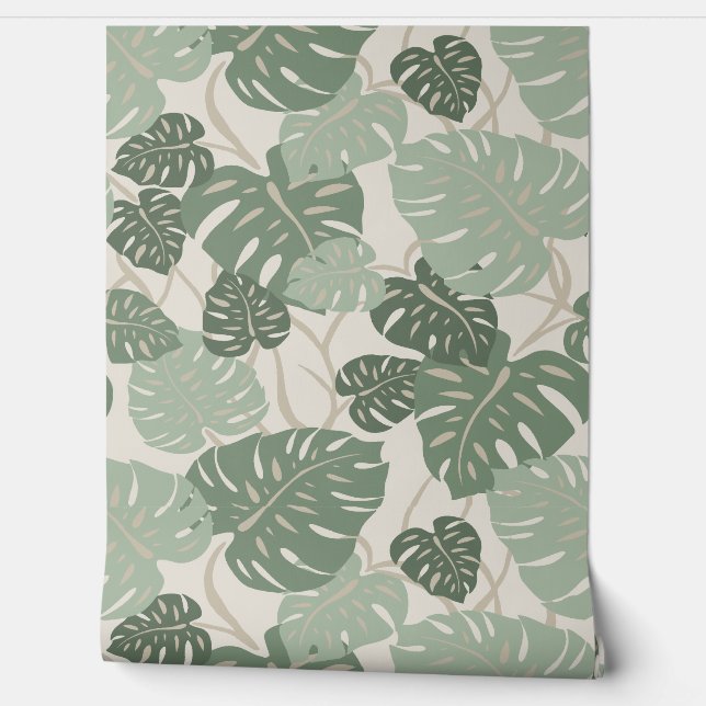 Cliff Hanger Hawaiian Monstera Leaf - Smoke Green Behang (Afrollen)