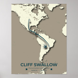Cliff Swallow Migration Map – Minimalistische Vint Poster