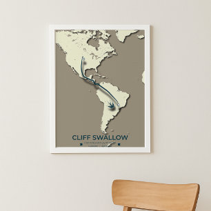 Cliff Swallow Migration Map – Minimalistische Vint Poster