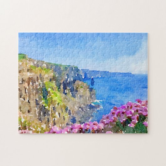 Cliffs of Moher Flowers Waterverf Puzzle Legpuzzel (Horizontaal)